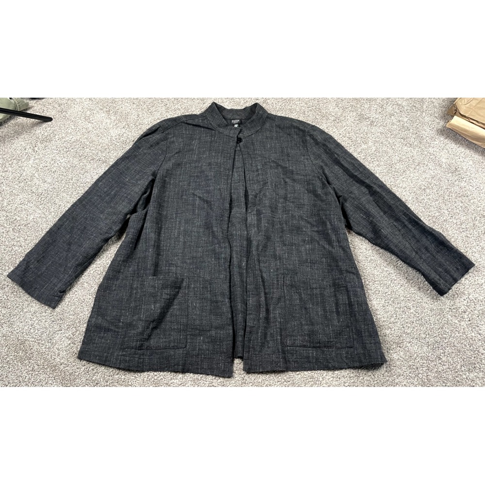 Eileen Fisher Sweater Womens 2X Jacket Gray Linen Lagenlook Swing Open Minimal
